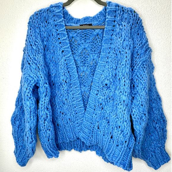 Vici Dusty Blue Chunky Knit Oversized Open Front Cardigan Sweater S - Picture 4 of 15